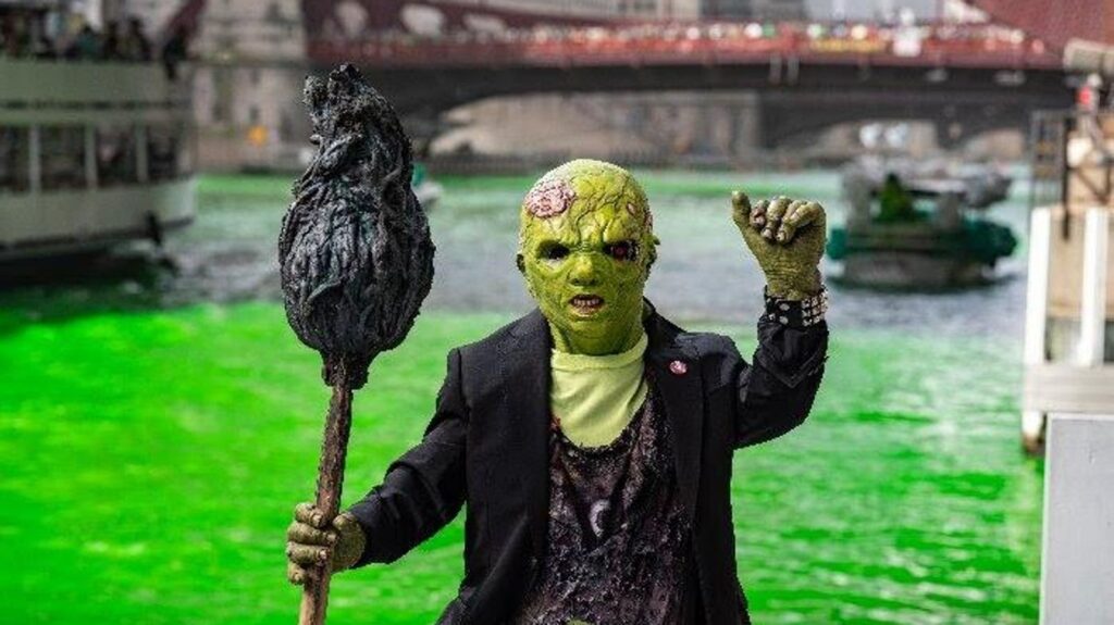 Toxic Avenger Celebrates St. Patrick’s Day On Green Chicago River