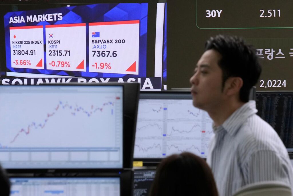 World shares deepen losses, with Tokyo’s Nikkei down nearly 4%, as latest US tariffs take effect
