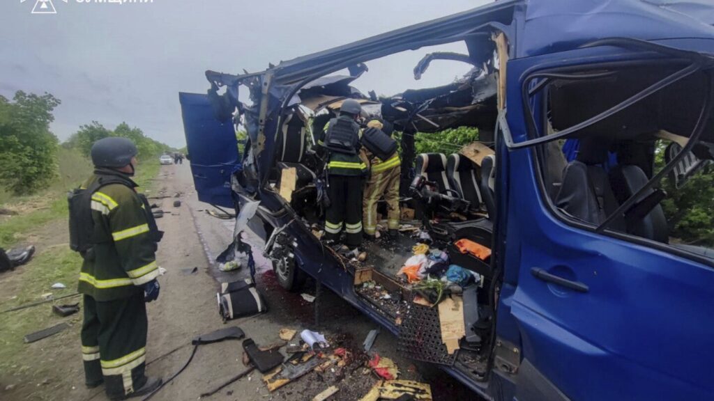 Russian drone strike kills 9 people in Ukraine, officials say